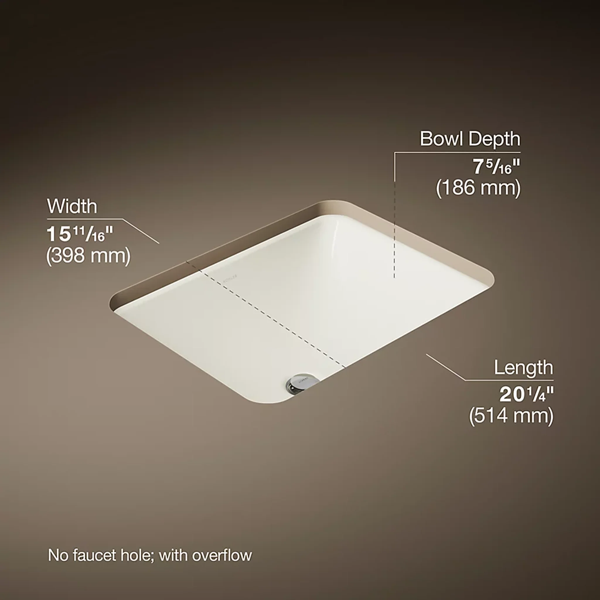 CAXTON® RECTANGLE UNDERMOUNT BATHROOM SINK WITH OVERFLOW AND CLAMP ASSEMBLY - Image 5