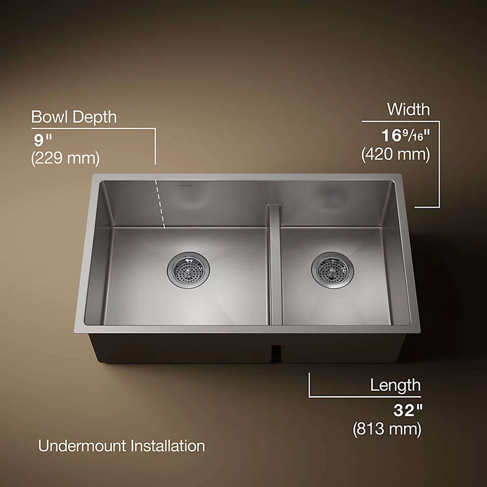 STRIVE® 32 X 18-5/16 X 9-5/16 INCHES SMART DIVIDE® UNDER-MOUNT LARGE/MEDIUM DOUBLE-BOWL KITCHEN SINK WITH SINK RACK - Image 3