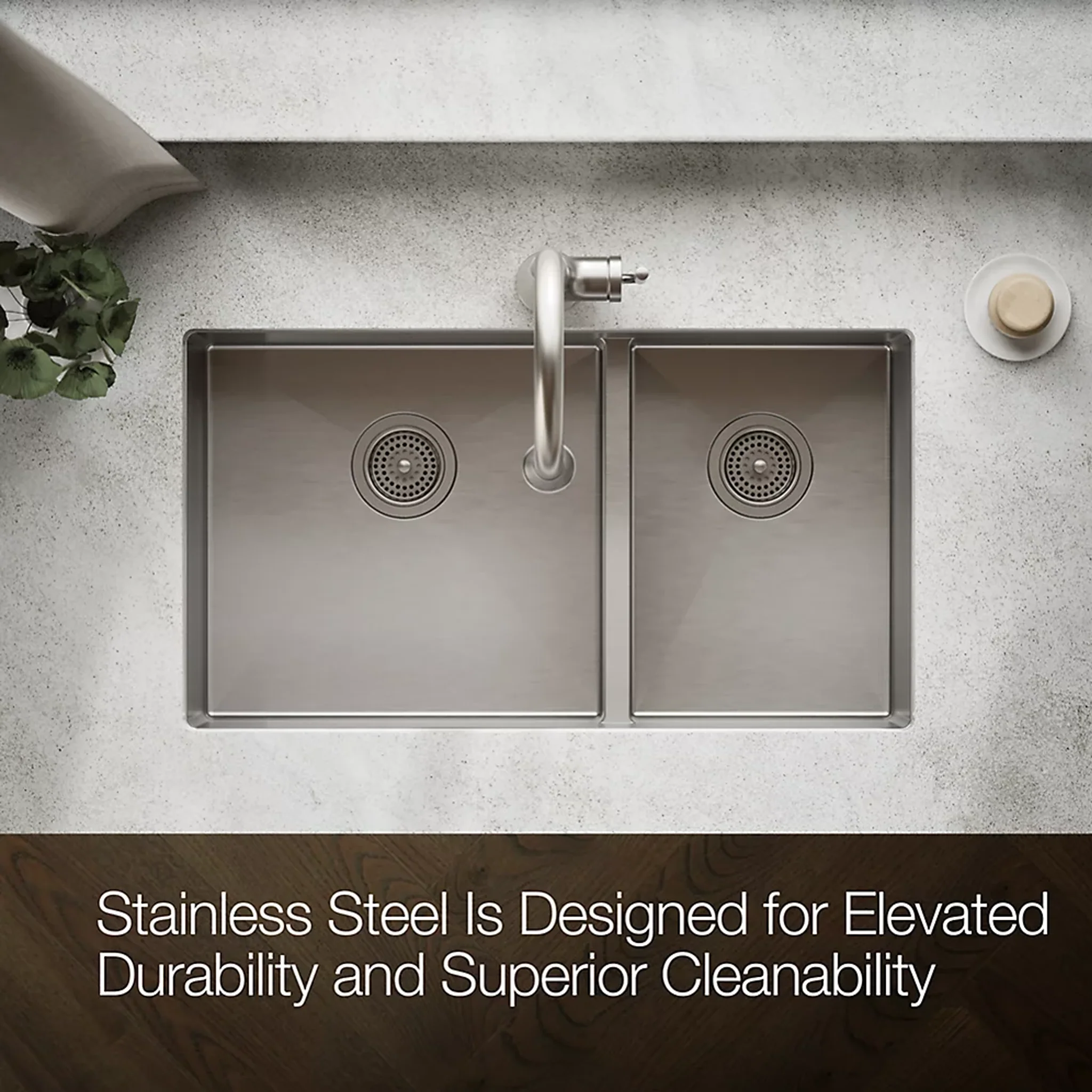 STRIVE® 32 X 18-5/16 X 9-5/16 INCHES SMART DIVIDE® UNDER-MOUNT LARGE/MEDIUM DOUBLE-BOWL KITCHEN SINK WITH SINK RACK - Image 4